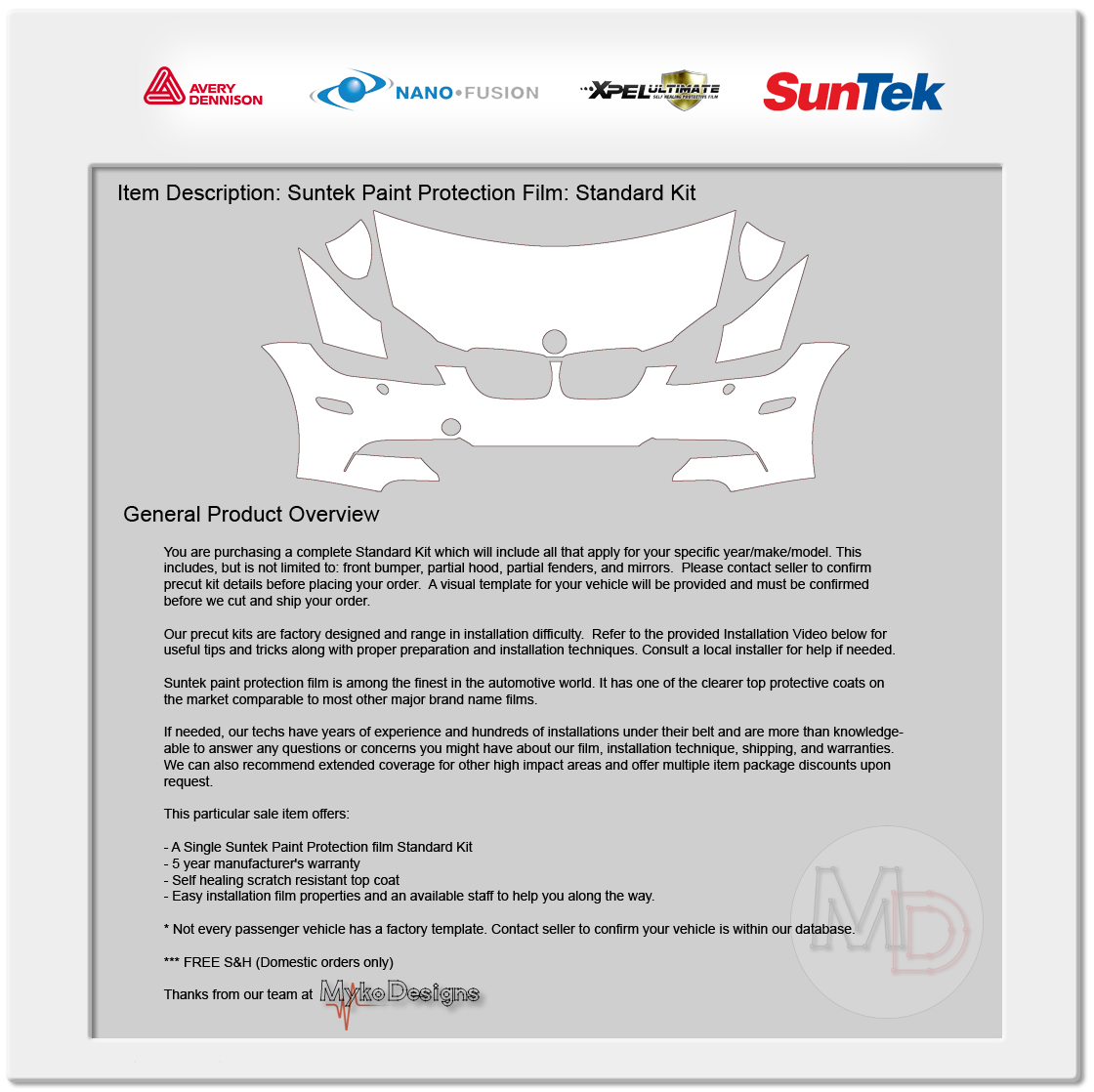 Suntek PPF Paint Protection Film Pre-Cut Standard Kit ALL VEHICLES! | eBay